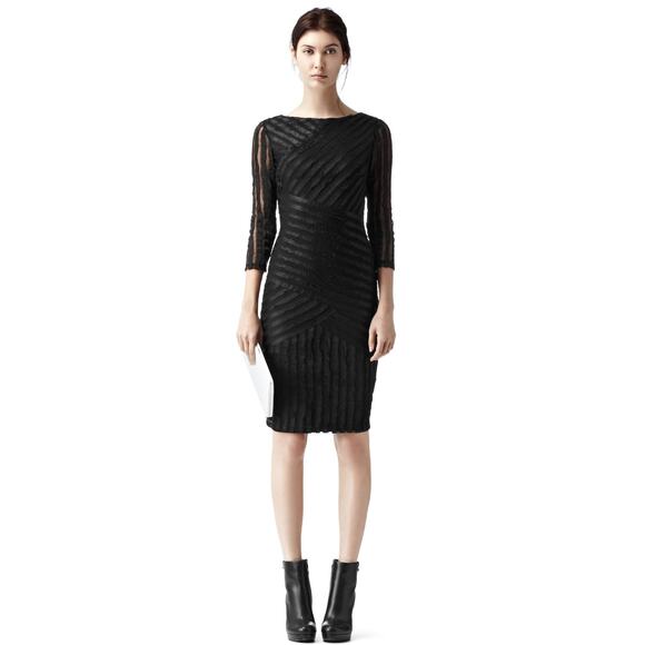 REISS Rebecca Bodycon Textured Dress in Black Size 4 - Picture 1 of 12